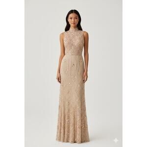 Elegant Sequined High Neck Sleeveless Column Gown Statement Formal Evening Dress